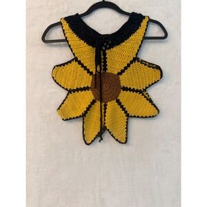 Love Sense Sunflower Crochet Crop Top Yellow Black Boho Festival Knit LTS-3035 M